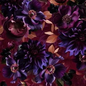 Opulent Purple Mauve Antique Baroque Luxury Maximalistic Dahlia Flowers Romanticism -  Gothic And Mystic inspired on burgundy