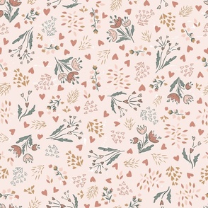 Whimsical Floral on pink with hearts, Medium