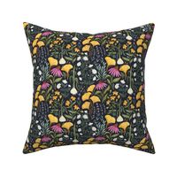 Medicinal Botanical Plants and Herbs - painted multicoloured - dark charcoal navy - small