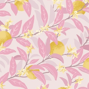 Orange Blossoms Floral Print - Pink and Yellow