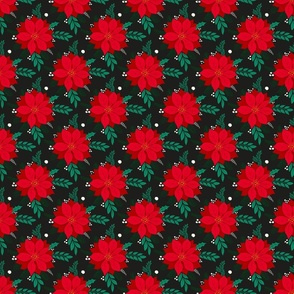 peaceful poinsettia red and green on black | small