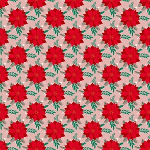 peaceful poinsettia red and green on pink clay | small