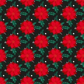 peaceful poinsettia red and green on black | medium