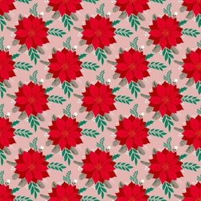 peaceful poinsettia red and green on pink clay | medium