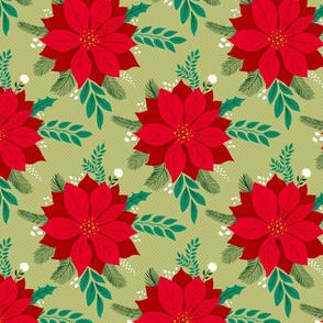 peaceful poinsettia red and green | large