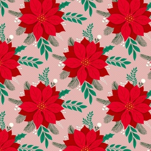 peaceful poinsettia red and green on pink clay | large