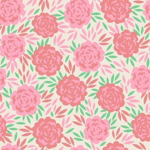 Romantic Peonies Greta - Candy Green and Pink