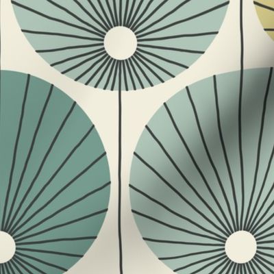 abstract retro blossom - green & okra - LARGE