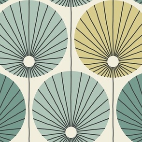 abstract retro blossom - green & okra - LARGE