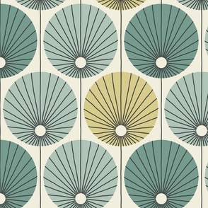 abstract retro blossom - green & okra - LARGE
