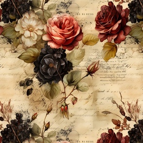 Black, Pink & Ivory Roses on Paper - large