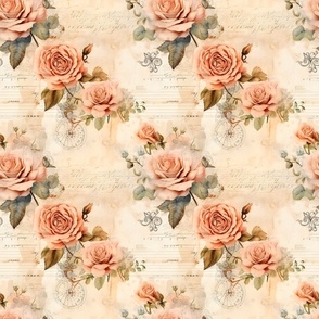 Peach Roses on Paper - medium