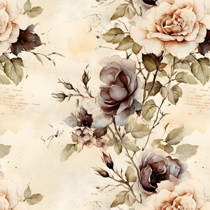 Ivory & Gray Roses on Paper - large