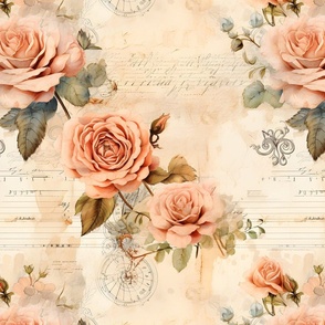 Peach Roses on Paper - large