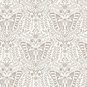 Butterfly folk in beige on creamy white