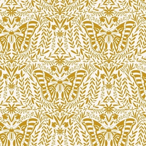 Butterfly folk in gold on creamy white