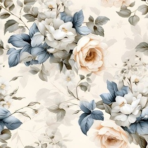 Blue & Ivory Floral - medium