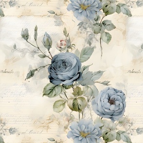 Blue Roses on Paper - large