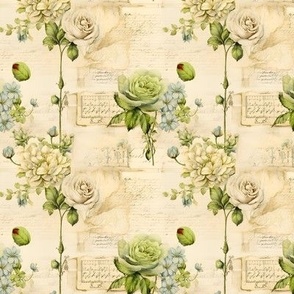 Green & Ivory Floral on Paper - small
