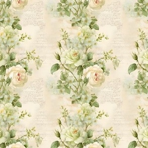 Green & Ivory Roses on Paper - small