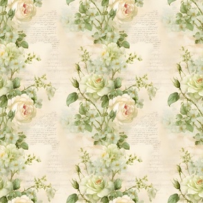 Green & Ivory Roses on Paper - medium
