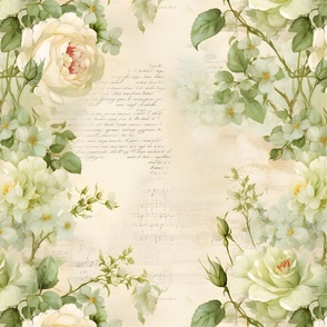 Green & Ivory Roses on Paper - large