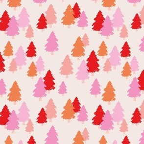 Boho woods -  Christmas Trees  in Scandinavian style boys vintage palette girls colorful red pink orange on cream 