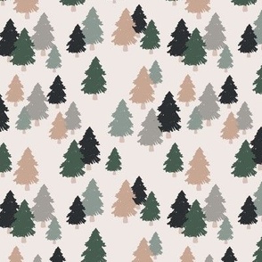 Boho woods -  Christmas Trees  in Scandinavian style boys vintage palette green gray beige 