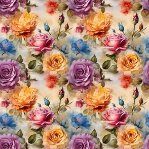 Rainbow Roses on Paper - medium