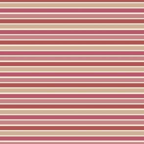 Horizontal stripes - Pink, taupe, red on antique white | Retro Love by Bianca Perez