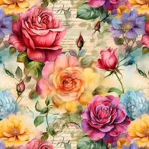 Rainbow Roses on Paper - large
