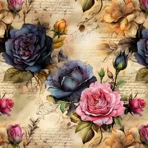 Gray & Pink Roses on Paper - large