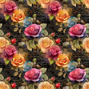 Rainbow Roses on Black - medium