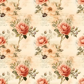 Peach & Ivory Roses on Paper - medium