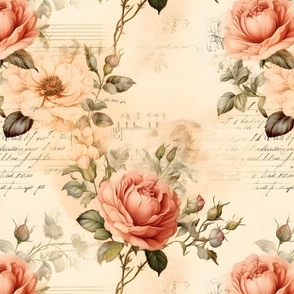 Peach & Ivory Roses on Paper - large