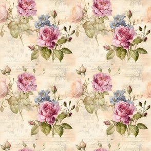 Pink & Ivory Roses on Paper - medium