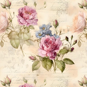 Pink & Ivory Roses on Paper - large