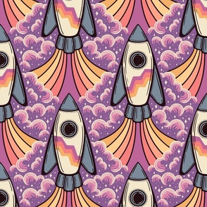 3-2-1 Blast Off to Space - 12" large - purple, pink, golden yellow, and cream 