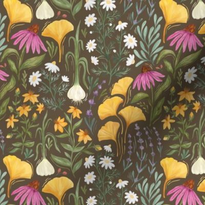 Medicinal Botanical Plants and Herbs - painted multicoloured - brown - small