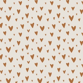 Cute Hearts rust on light beige- small scale 