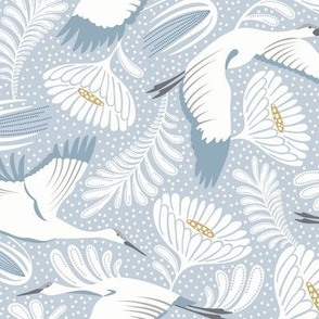 Serene Skies - Crane Floral Blue Ivory Regular