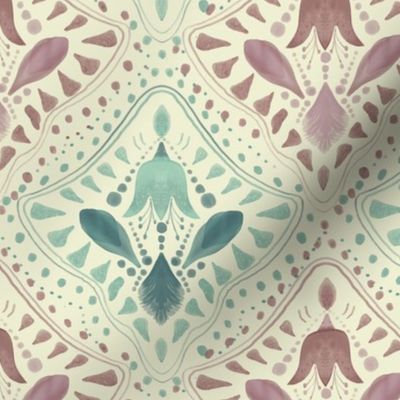 Green and Pale Pink Diamond Pattern