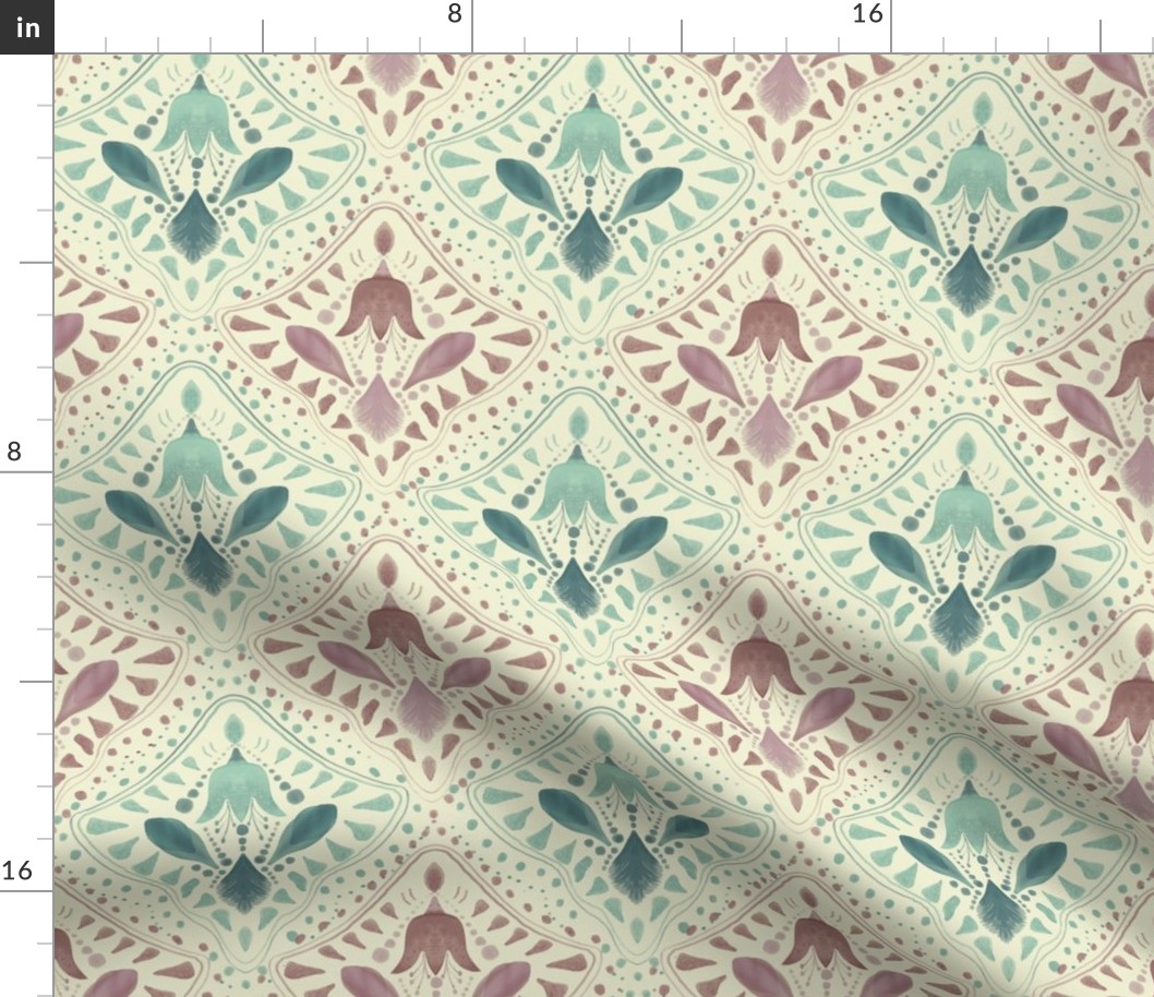 Green and Pale Pink Diamond Pattern