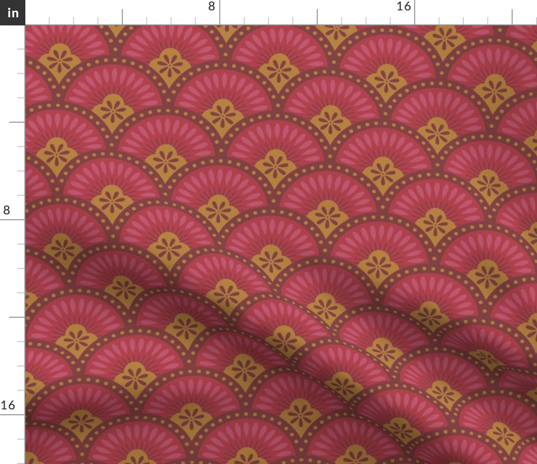 Red Scallop, 4in, Art Deco Wallpaper, burgundy red, red Scallop, red Scale, Seashell, burgundyred, auburn, elegant style, red scales, Glamour Home, Luxury Fabric, dotsandglory