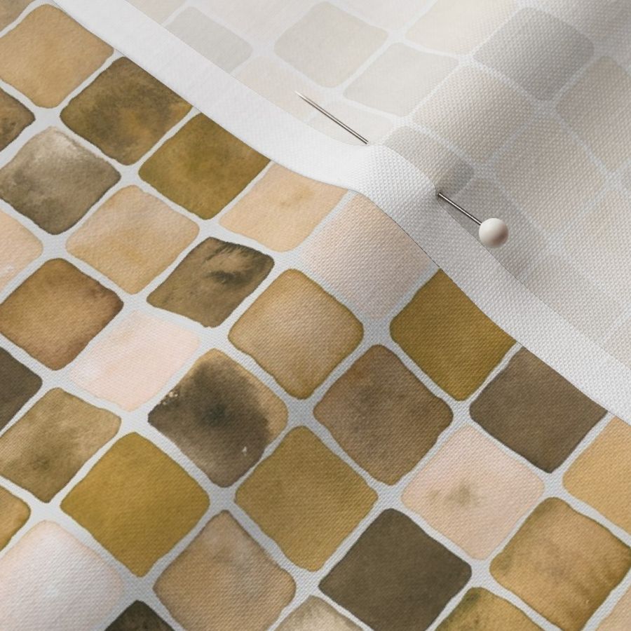 small - Yellow brick hand-painted watercolor square tiles - shades of yellow_ brown and beige