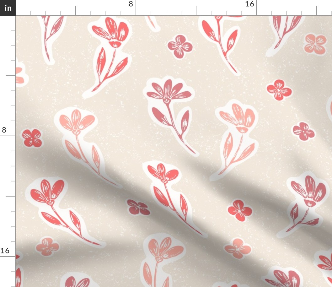 (L) Soft Blooms Peach Palette: Block Print Technique