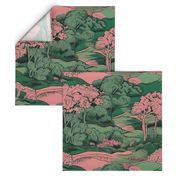 Pink and green trees landscape