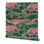 Pink and green trees landscape