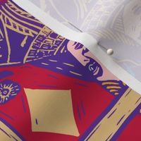 Queen King Card Block Print in Jewel Tones - red purple gold mint - xlg