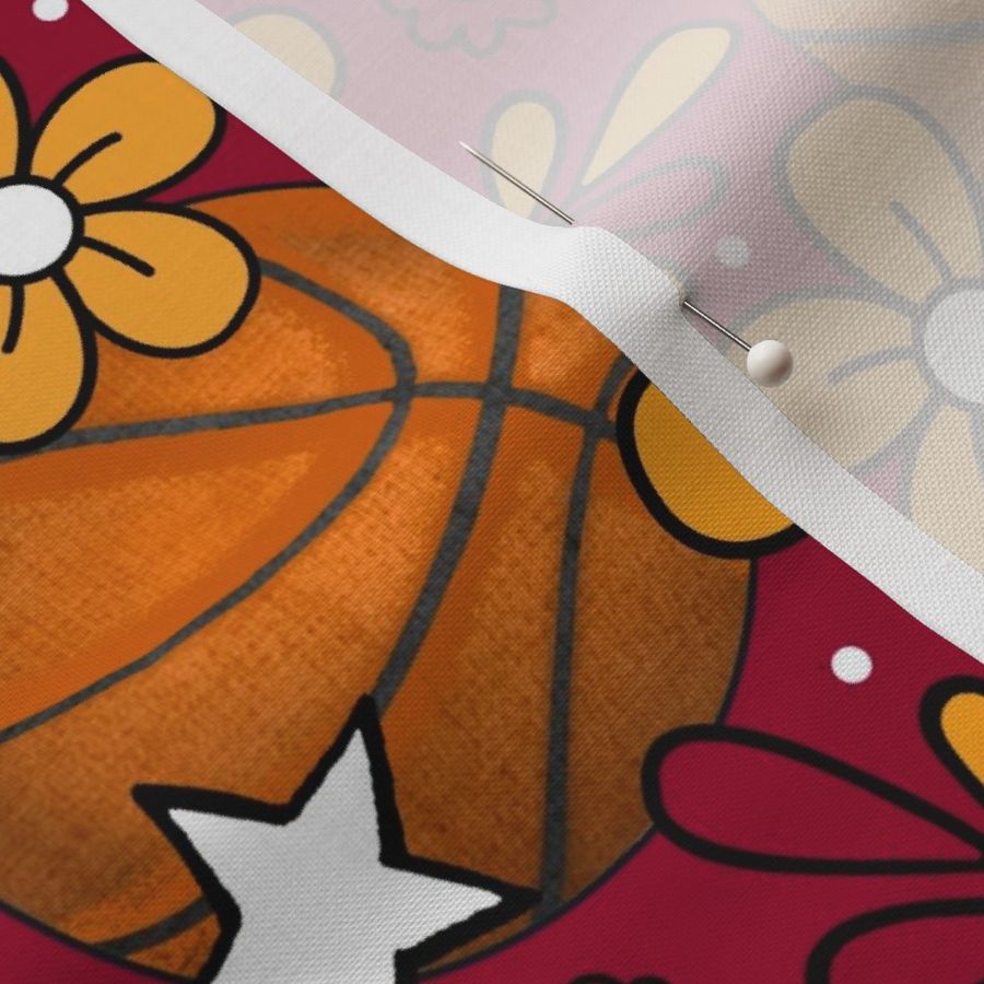 Large Scale Team Spirit Basketball Floral in Miami Heat Red and Yellow 